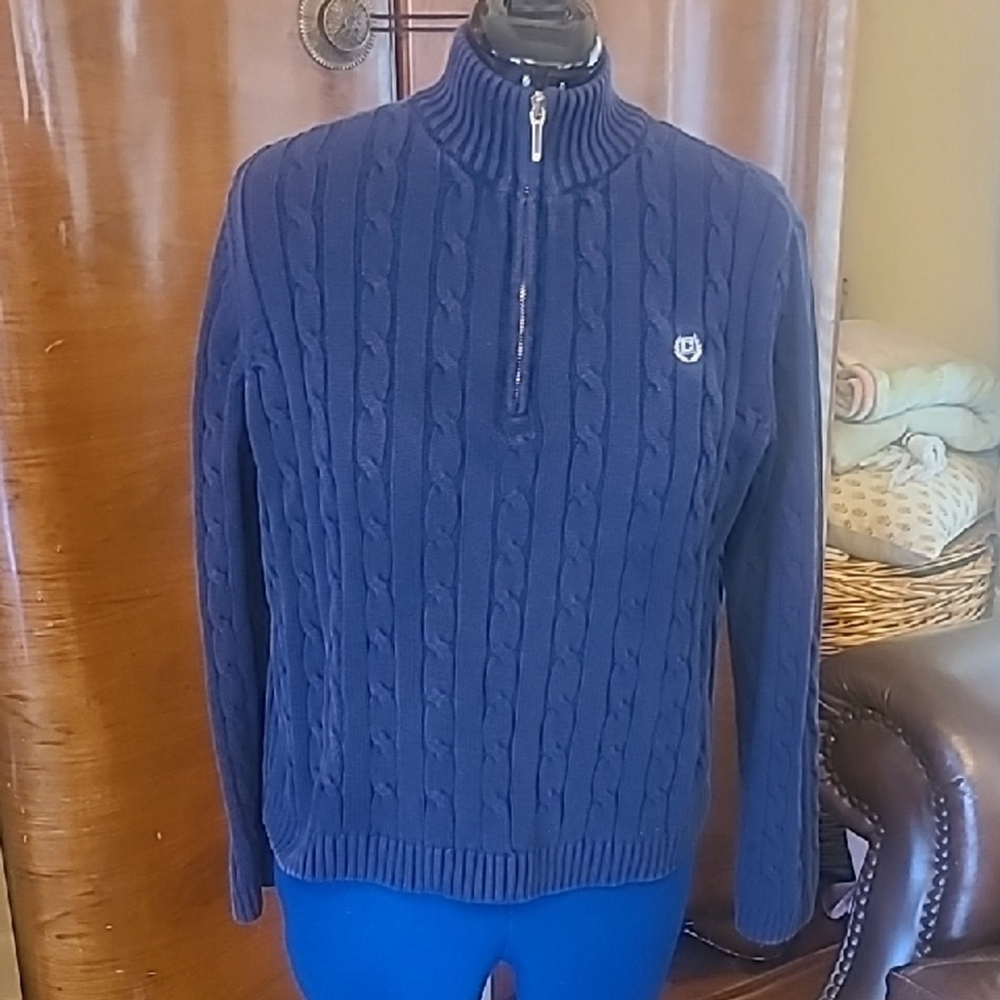Chaps Cable Knit Sweater.sz.L.dark Blue/white Chaps Emblem. Unisex. (#1573)